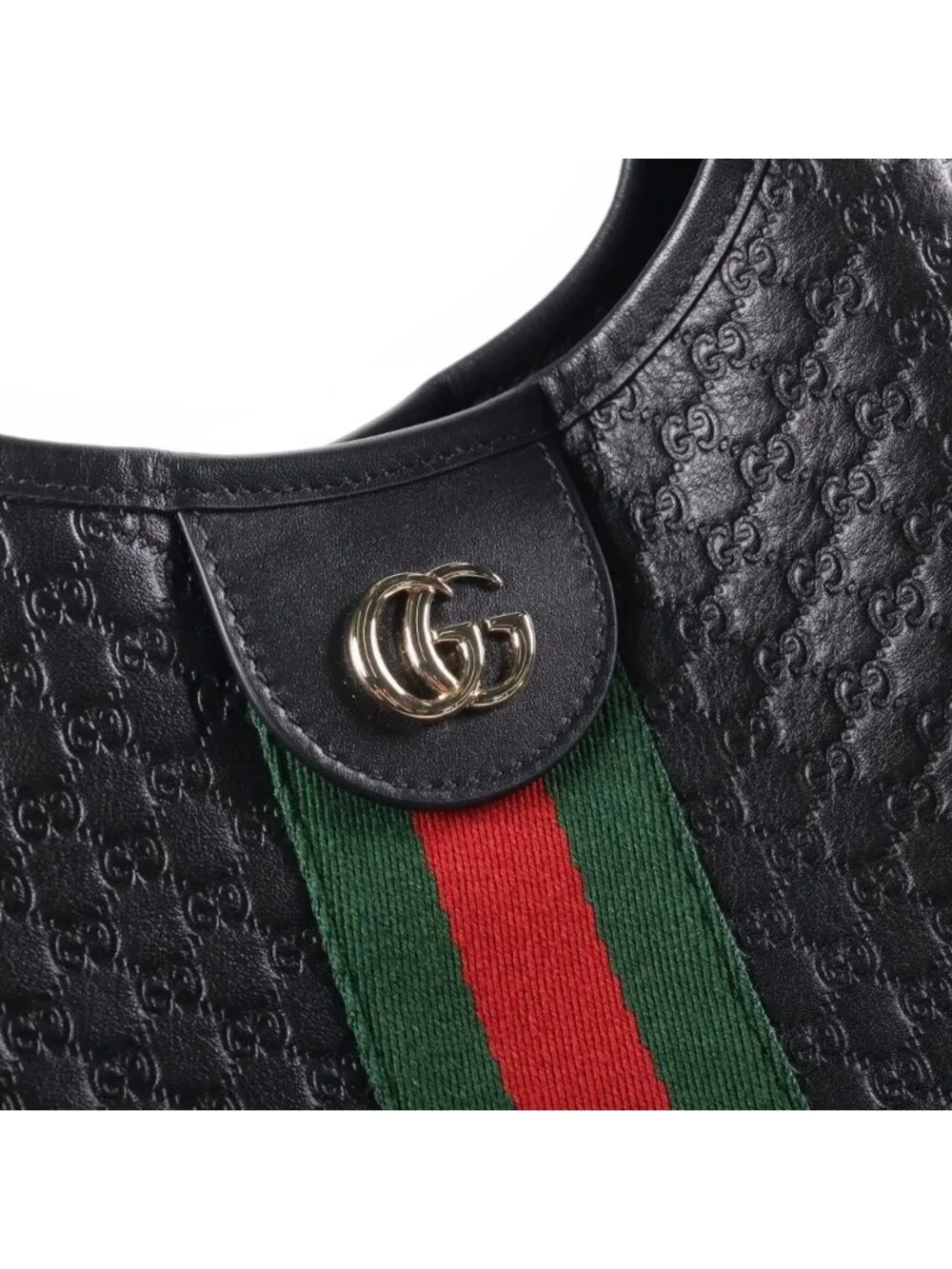 Gucci Ophidia Tote GG Embossed Shoulder Bag Black Leather Gold